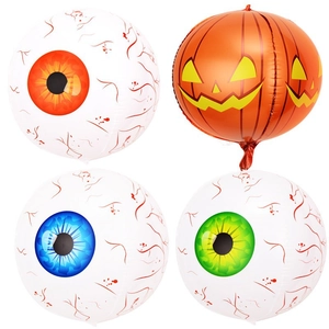 Halloween 4D foil balloons set featuring scary bloodshot eyeballs and orange pumpkin