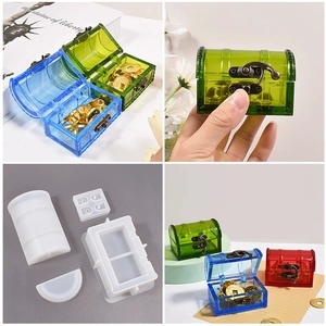 DIY resin treasure chest silicone mold set with vintage locks for storage boxes