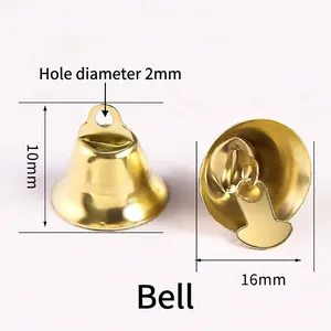 Golden 16mm metal bell charms with dimensions 10x16mm for DIY Christmas decorations
