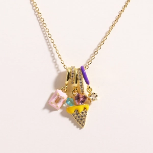 Enamel Copper Necklace With Multicolor Zircon Ice Cream Flower Star Pendant Sweet Dopamine Style Jewelry For Women