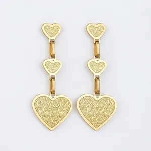 Boucles D'oreilles Pendantes Coeur Pour Femmes En Acier Inoxydable Plaqué Or Mat Design Superposé Bijoux Mode