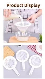 Fine mesh kitchen strainer with long handle for filtering soy milk and juice, set of three