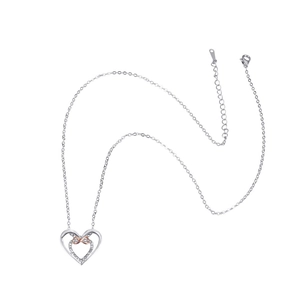 Minimalist silver heart necklace with rose gold infinity symbol and crystals
