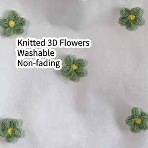 Washable 3D crochet flower on light green floral canvas tote bag for students