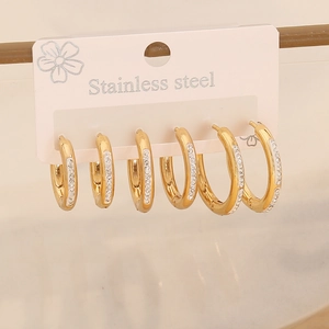 Stainless Steel Rhinestone Hoop Earrings For Women Geometric Round Heart U-shaped Gold Silver Plated Fashion Jewelry Accessory