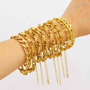 Layered gold-plated stainless steel snake and twist chain bracelets for women