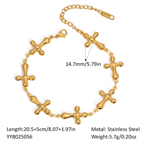 Detailed view of stainless steel cross link bracelet with precise size measurements