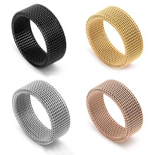 Mesh texture stainless steel rings in black, gold, silver, and rose gold set of 4