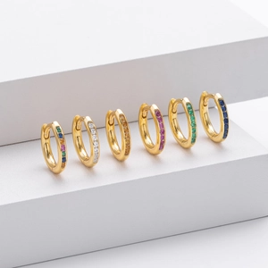 Set of six S925 sterling silver hoop earrings with vibrant colorful cubic zirconia stones