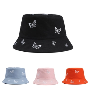 Cappello Alla Pescatora Con Ricamo Farfalla Reversibile Cotone Protezione Solare Pieghevole Estate Donna Uomo