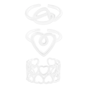 Three-piece silver S925 heart rings set with hollow and knotted minimalist designs