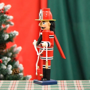 Fireman Nutcracker 36cm wooden Christmas ornament with small fire extinguisher accessory