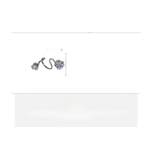 Detail view of silver drop earrings showing 3cm by 1.5cm dimensions and copper material