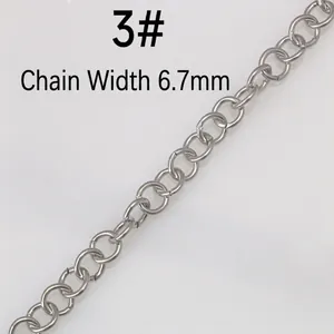 Detailed close-up showing the 6.7mm width of the stainless steel round link chain