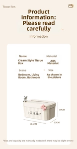 Detailed view of cream-style ABS tissue box with cute bear and 18.5x13x10cm size specs