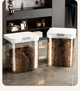 Detail view of double large clear pet food containers with airtight press-seal lids