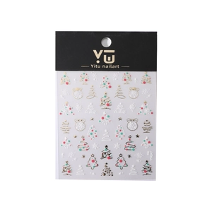 Self-adhesive Christmas nail stickers with gold foil trees, snowflakes and colorful patterns