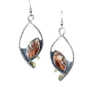 Vintage geometric orange enamel earrings with retro boho teardrop design for women