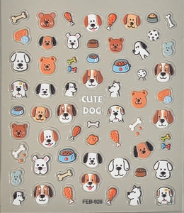 Close-up of 5D embossed nail stickers featuring cute dog breeds and bone patterns