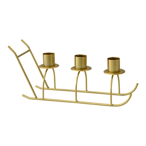 Golden Christmas sleigh candle holder with three cups for holiday table centerpiece decor