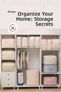 Close-up of fabric storage bags with dual zippers and handles in closet shelves