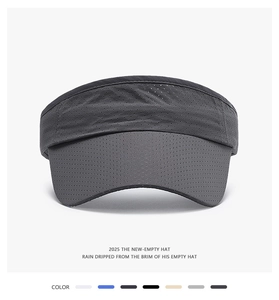 Detail of dark gray breathable mesh fabric on sun visor hat for outdoor sports