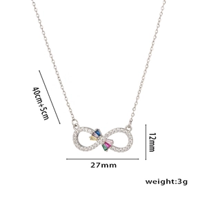 Collier infini en argent avec pendentif gemme colorée et chaîne de 40+5cm pour femme
