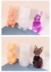 Detailed view of silicone molds for cat and bunny resin crafts or candles