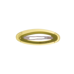 Minimalist oval olive green acetate hair clip with Barrette La France gold lettering
