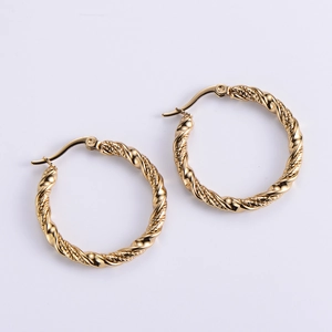 Minimalist gold twisted hoop earrings in polished titanium steel for women fashion