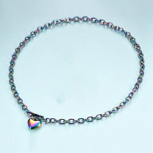 Rainbow plated stainless steel heart pendant necklace with trendy OT toggle clasp