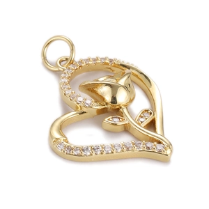 Luxurious 18K gold plated heart pendant with rose design and zircon crystal border