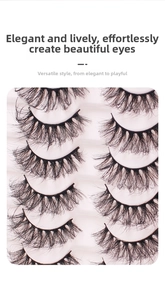 Close-up of 5 pairs of thick curly false eyelashes on a white tray for natural eye makeup