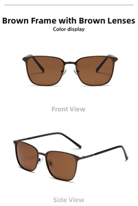 Detailed front and side views of vintage metal square polarized tea sunglasses