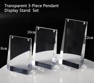 Three-piece acrylic pendant display set in heights of 8cm, 10cm, and 12cm for jewelry