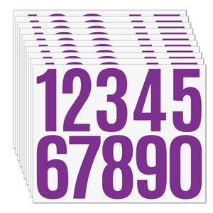 Macro detail of 3-inch purple vinyl mailbox number stickers set from 0 to 9