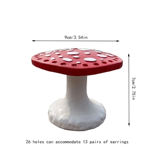 Red mushroom earring display stand with 26 holes for 13 pairs of jewelry storage