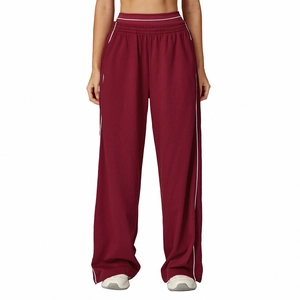Pantalon de jogging bordeaux pour femmes à jambes larges avec bandes blanches latérales