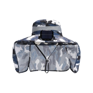 Chapeau de pêche camouflage solaire avec large bord, ventilateur et protection du cou