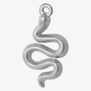 Macro shot of 304 stainless steel snake pendant with polished silver metallic texture