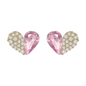 Minimalist pink crystal heart stud earrings with sparkling cubic zirconia on gold base