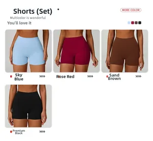 Pantaloncini fitness vita alta da donna in azzurro, rosa, marrone sabbia e nero