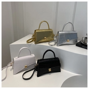 Chic crocodile texture hourglass handbag with gold lock and thin shoulder strap in four colors