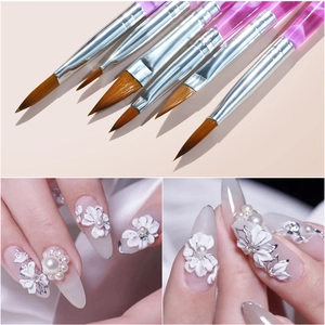 Detailed set of 7 purple professional nail art brushes for floral and pearl designs