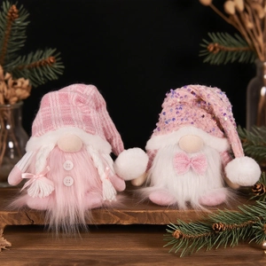 Christmas Gnome Plush Ornaments LED Light Up Sequin Knitted Pink White Swedish Tomte For Tabletop Home Decor Holiday Gift