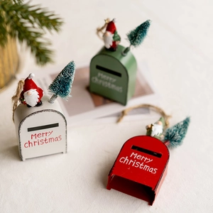 Christmas mailbox ornaments in red, green and white colors with Merry Christmas text