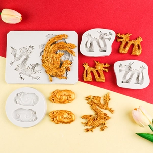 Silicone mold set for dragon, phoenix, and cloud patterns in high-detail relief