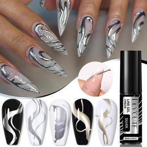 Silver metallic line gel nail polish for 3D nail art designs with UV LED curing effect