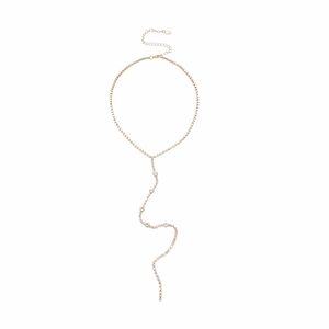 Elegant gold Y-shaped fringe necklace with sparkling round cubic zirconia accents