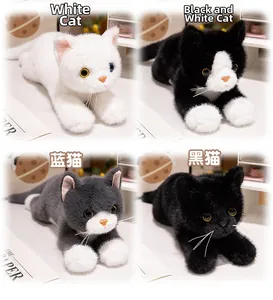 Set of four realistic plush kittens in white, black, and bicolor faux fur textures